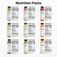 Nutrition facts for every juice in The Classics Sampler vegetable and fruit juice kit